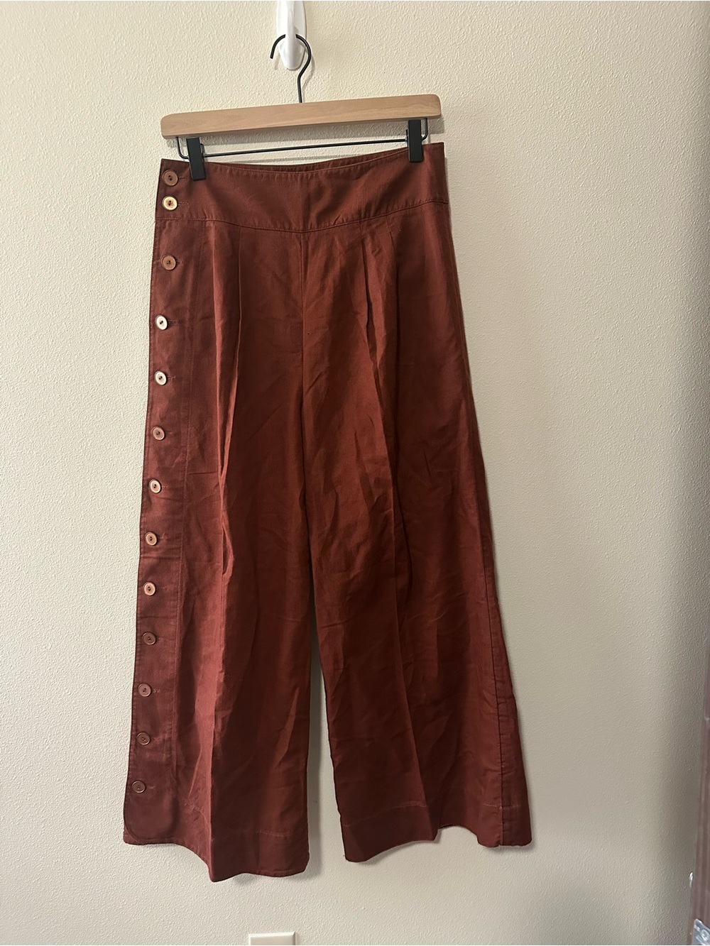 Anthropologie linen cotton blend wide leg pants rust brown size US 2 - Picture 3 of 10